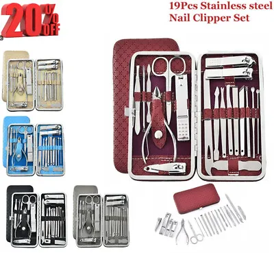 19 Piece Nail Care Set Kit Manicure Pedicure Cutter Clippers Case Mens Ladies • £4.71