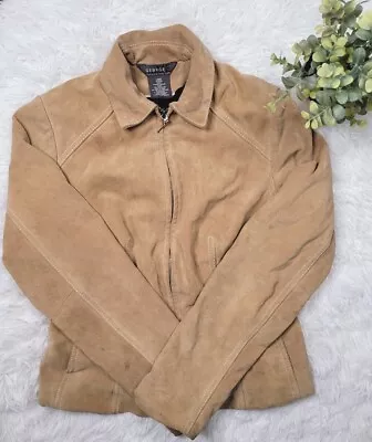 [220] George By Mark Eisen  Size XS Beige Genuine Leather Full Zip Jacket *FLAW* • $10.99