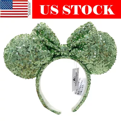 Green Sequin Bow Headband Women Girls Shiny Minnie Mouse Ears Disney- Hairband • $19.23