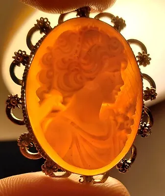 800 Silver Antique Carved Shell Cameo Brooch Pin Pendant • $42.95