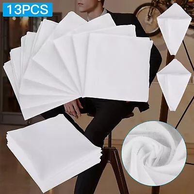 13pcs Men's Handkerchiefs 100% Cotton White Classic Hankies Pocket Handkerchief • $11.48