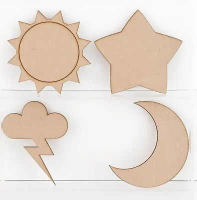 £2.11 • Buy MDF Wooden Craft Weather Shapes Sun Moon Snowflakes Star Lightning Cloud