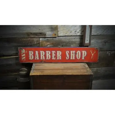 Barber Shop Wood Sign - Rustic Hand Made Vintage Wooden Sign • $795