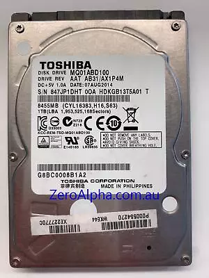 MQ01ABD100 Toshiba Donor Hard Drive AX1P4M 07AUG2014 • $249