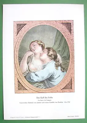 FRENCH LOVERS Passionate Kiss - 1909 Color Print • $16.50