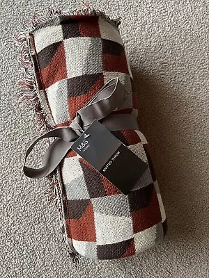 M&S Marks And Spencer - Pure Cotton Geometric Knitted Throw - Rust Mix - BNWT • £22