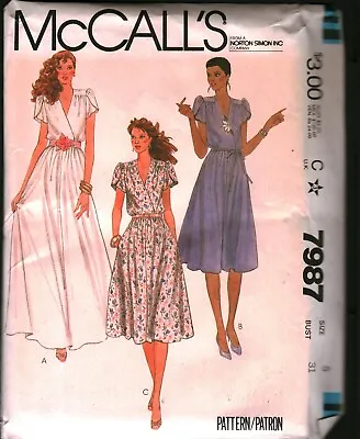 7987 Vintage McCalls SEWING Pattern Misses 1980s Loose Pullover Dress Tie Belt • $9.99