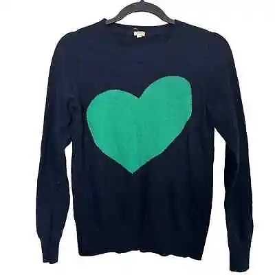 J.Crew Navy Blue Green Heart Sweater Nylon Merino Wool Alpaca Blend Small • $25