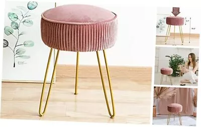  Pleated Vanity Stool Velvet Upholstered Vanity Stool For Makeup Room Pink • $52.12