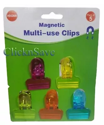 Pack Of 5 Neon Magnetic Multi Use Clips Fridge Magnets • £7.59