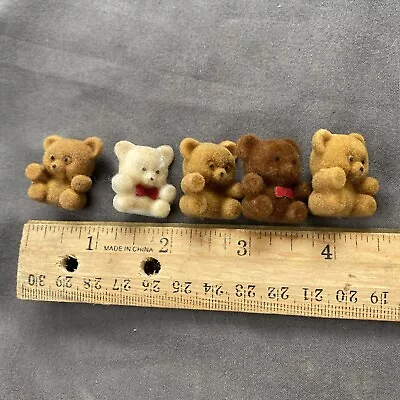 Lot Of 5 Vintage Miniature 1  Flocked Fuzzy Teddy Bears Christmas Toys Craft • $7.99