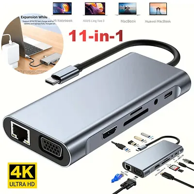 11-in-1 USB-C Type-C Hub Multi3.0 4K HDMI RJ45 Ethernet SD/TF OTG For Laptop Mac • $36.99