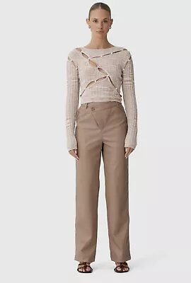 BNWT C/meo Collective Vegan Leather Tan Wide Leg Elation Pants Size L RRP: $220 • $60