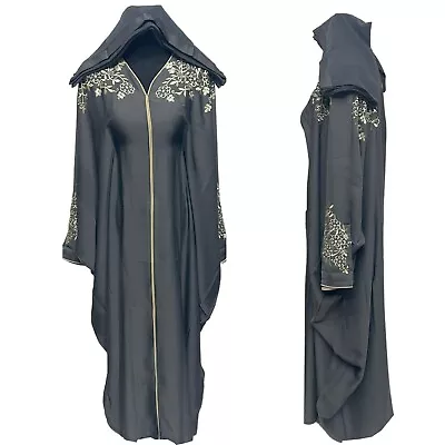 Sumaya Dark Grey Batwing Abaya Farasha Jalabiya Arab Dress With Embroidery • £45.99