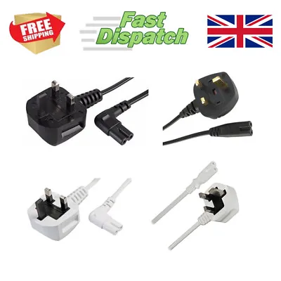 2 Pin Figure 8 IEC C7 UK Mains Plug Power Cable Lead Cord TV Stereo • £8.99