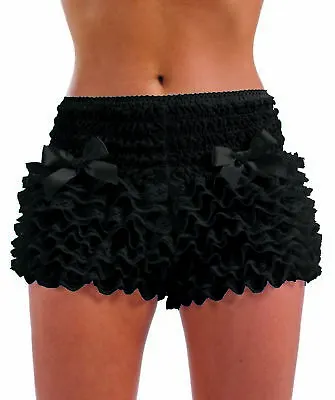 Womens Black Ruffle Pants Adult Burlesque Frilly Shorts For Fancy Dress Costume • £21.99