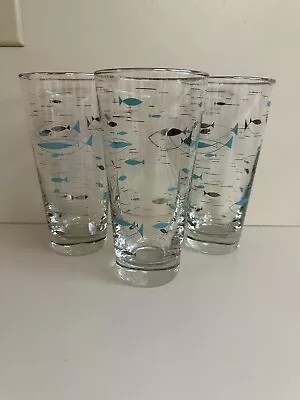 Lot Of 3 VTG Mid Century Modern Libbey Atomic Fish Tall Glass Tumblers  • $20