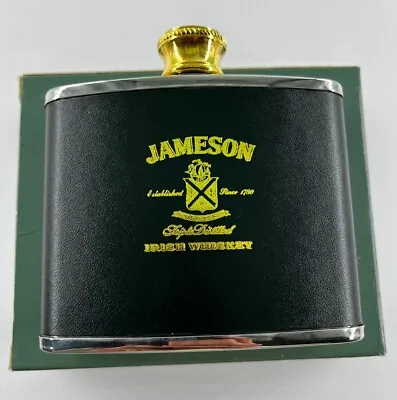 Jameson Irish Whiskey Stainless Steel 4 Oz Flask Leather Wrapped NOS In Box • $19.99