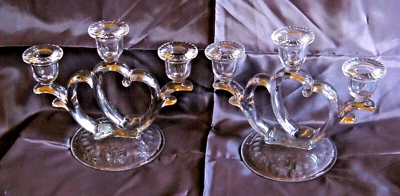 Vintage 3 Candle Crystal Candelabra Pair~ Etched  & Beautiful • $23