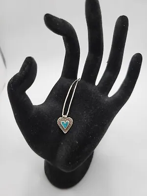 Vintage Native American Heart Of Turquoise Necklace Sterling Silver 16  • $65