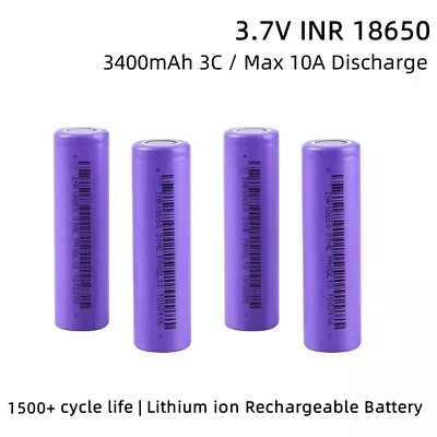 4 * 3.7V Li-ion Battery 3400mAh Rechargeable I8650 Lithium Flashlight Battery • £18.99