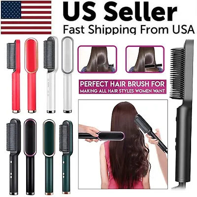 Hair Straightener Brush Straightening Curler Hot Comb Electric Adjustable Heat • $12.39