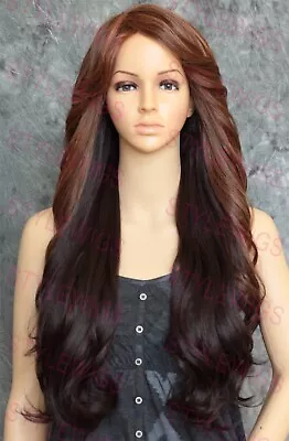 Auburn/Brown Sombre Extra Long Barrel Curls Heat OK Human Hair Blend Wig EVBP • $72.85