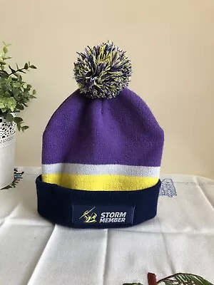 Melbourne Storm NRL Striker Pom Pom Beanie Hat 2004 Official Licensed TLA Used • £15.65