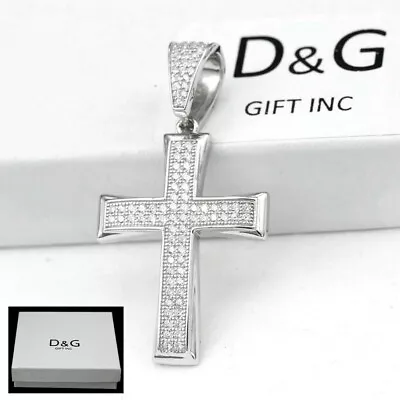DG Men's 925 Sterling Silver 46mm Cross Brilliant Cubic Zirconia PendantBox • $38.99