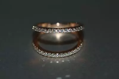 Fine 14K Rose Gold Micro Pave Diamond Double Row Open Curved Ring Size 4 • $550