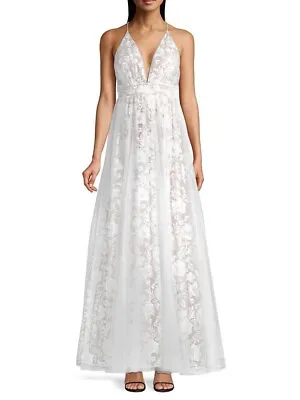 Aidan Mattox White Embroidered Floral Mesh Gown Size 10 • $48