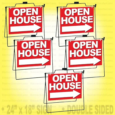 Realtor A-Frame Metal Stands + 24x18 OPEN HOUSE SIGNS - 5 Pack Rb • $169.95