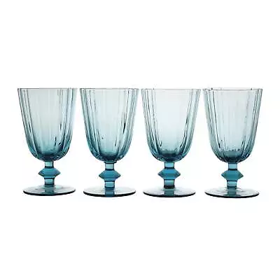 Beautiful Scallop Glass Goblets Set Of 4 Cornflower Blue By Drew Barrymore • $24.89