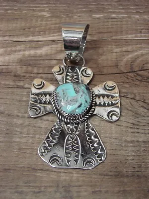 Navajo Indian Nickel Silver & Turquoise Cross Pendant - Cleveland • £57.90