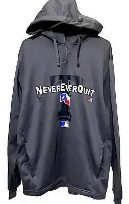 Texas Rangers Gray Hoodie Majestic MLB Never Ever Quit 1/4 Zip Sweatshirt Mens L • $14.58