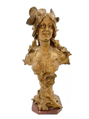 Bust Lady With Flowers Large Metal Sculpture 21”  Antique Art Classic Art Decor • $2100