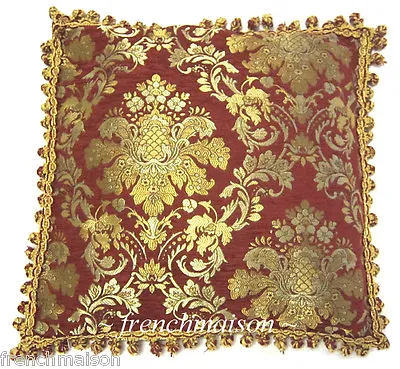 ITALIAN Venetian Sofa/Bed CUSHION/PILLOW CASE Jacquard Woven Red Gold Fringe New • £170.30