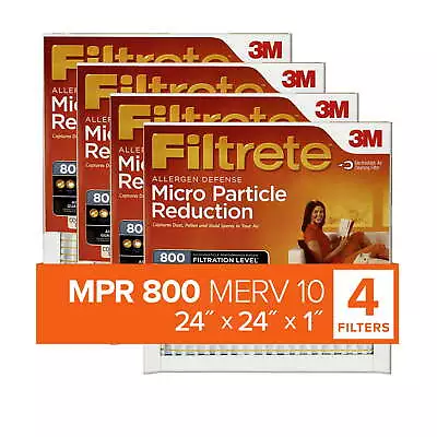  24x24x1 Air Filter MPR 800 MERV 10 Micro Particle Reduction 4 Filters • $35.83