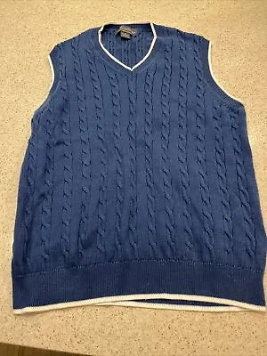 Brooks Brothers Sweater Vest Men's Blue Cable Knit V Neck Supima Cotton S EUC • $19.90