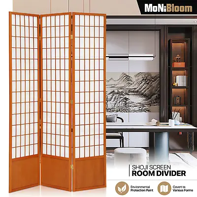 3 Panel Folding Partition Room Divider Shoji Privacy Fabric Screen W/Wood Baffle • $89.99