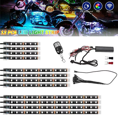 12x Motorcycle RGB LED Neon Under Glow Lights Strip Remote Kit For Honda Suzuki • $27.52