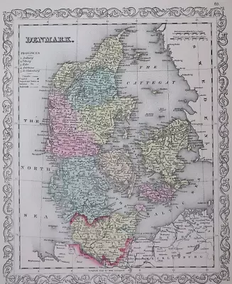 1857 Desilver / Mitchell's Atlas Map ~ DENMARK ~ Free S&H ~Inv#271 • $20