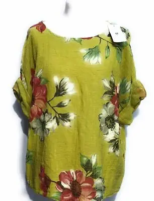 Italian Cotton Top Linen Floral Print Tunic Lagenlook Women's Plus Size Tops • £13.99