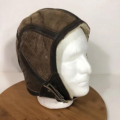 Aviator Hat Leather Pilot Cap Helmet Vintage Brown Motorcycle Flying Riding • $49.99