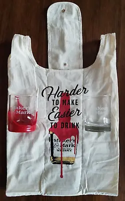 New! Makers Mark Bottle Canvas Tote Grocery Bag + 2 Glasses • $12.95