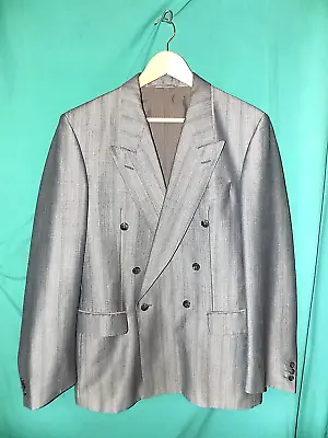 Exc! Vtg 60s SHARKSKIN DINNER SMOKING JACKET SPORT COAT DOUBLE BREASTED Sz 38 • $160