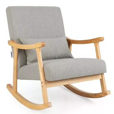 Rocking Chair Upholstered Relaxing Recliner Armchair With Soft Cushion & Pillow • £119.95