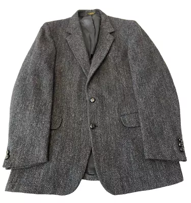 Harris Tweed Handwoven 100% Scottish Wool Sport Coat Blazer Sz 38R Gray USA VTG • $39.99