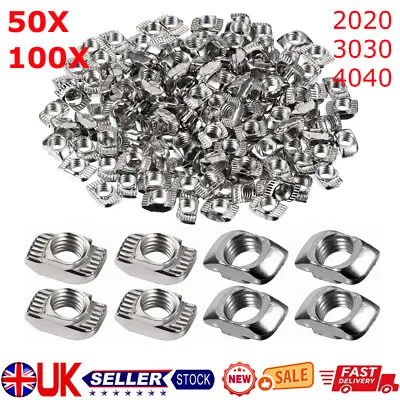 50/100X M3 M4 M5 M6 M8 Drop In T Nut Hammer Tee Nuts Aluminum Extrusion Profile • £7.89