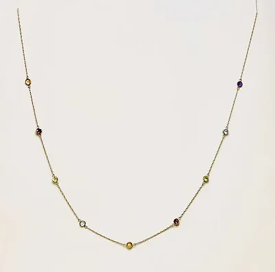 14k Solid Yellow Gold Necklace With Multi-Color Gemstones 3mm Round 20 Inches • $199